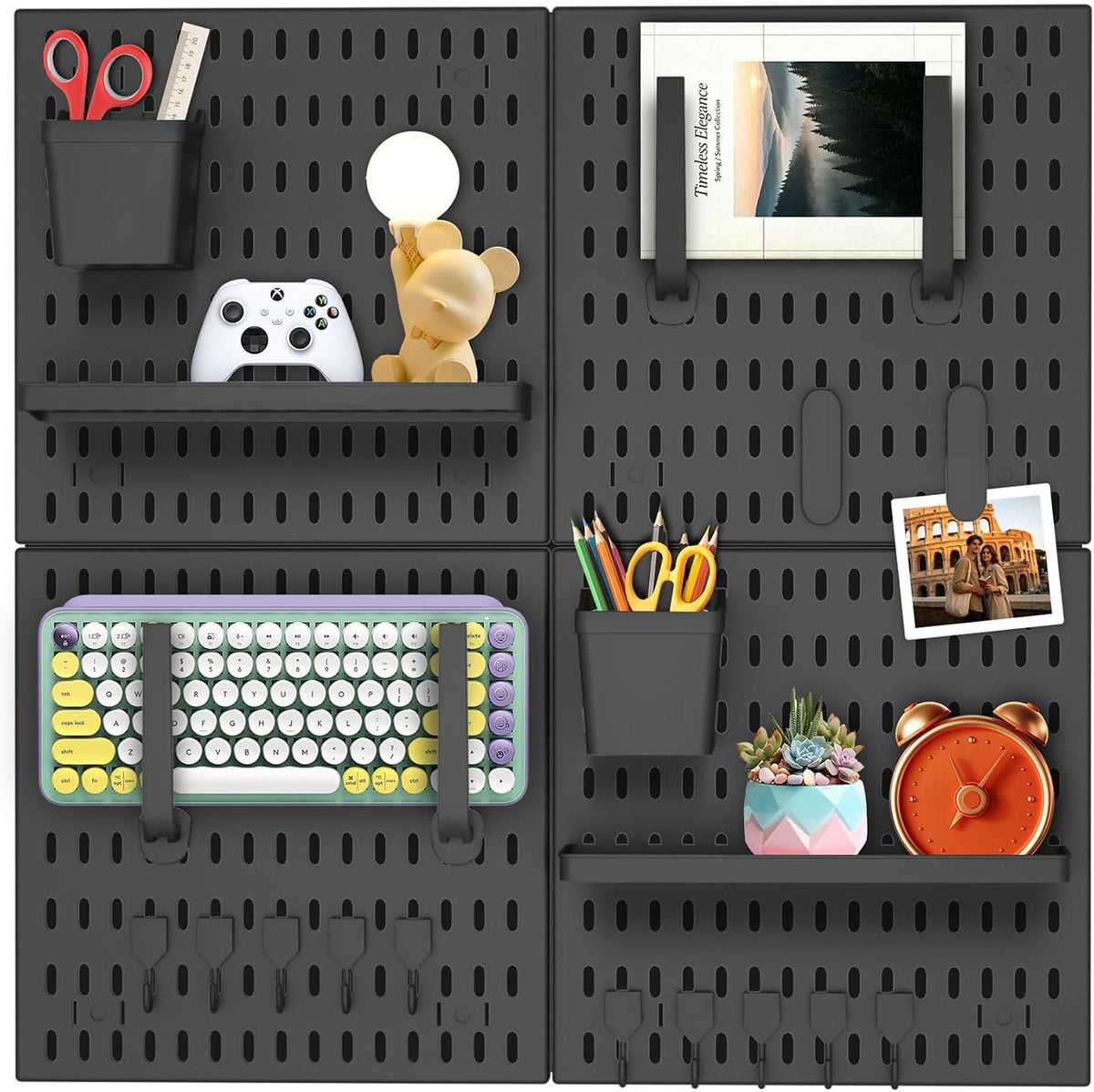 4 Pack Black Pegboard Panels Kit Wall Organizer and 22 Accessories by GSIAWAC