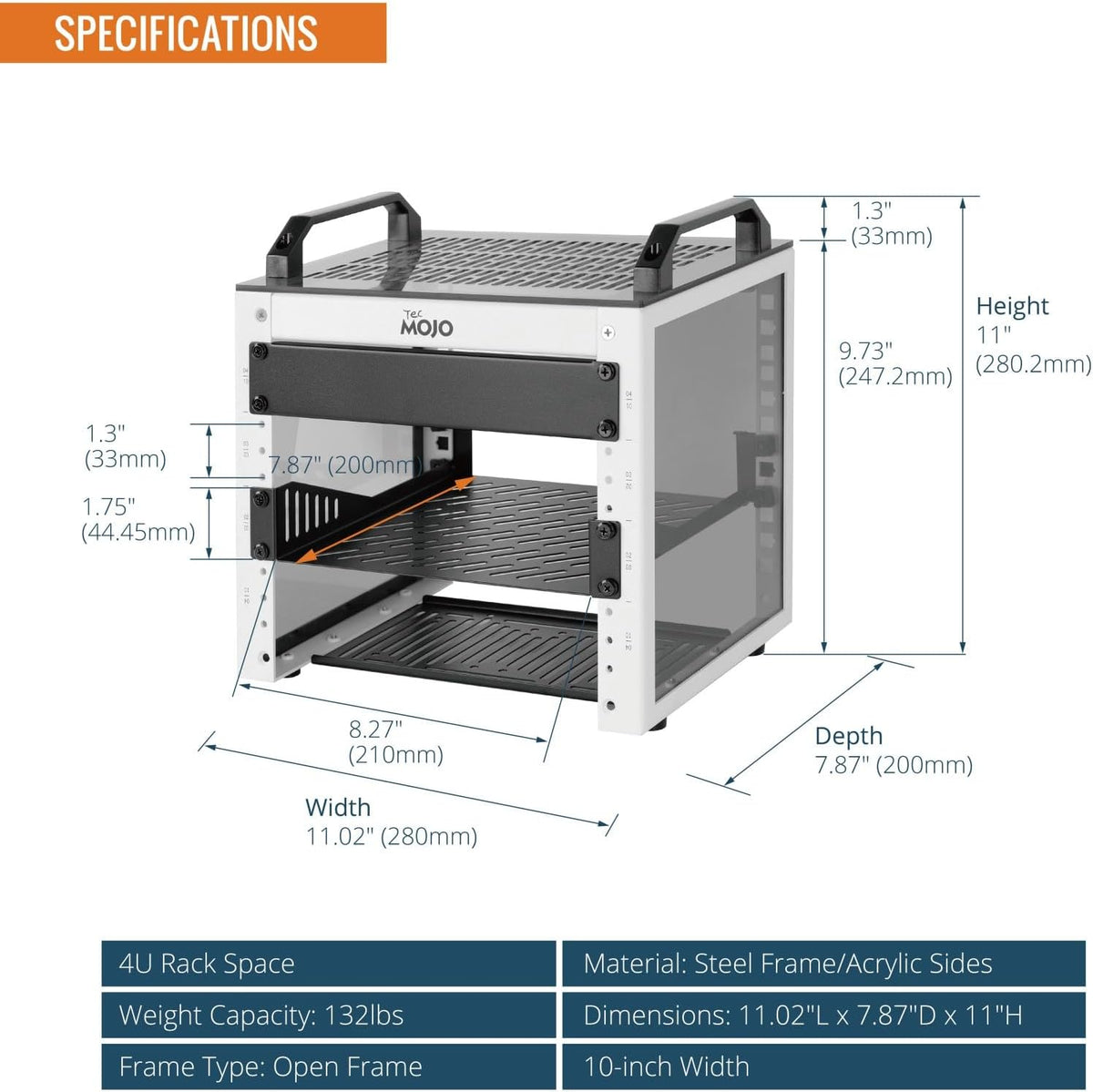 Tecmojo 10 inch Mini Server Rack,4U Rack 7.87" Dp,for 10in Devices,White - Image 2