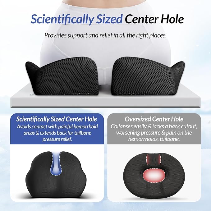 6" Thickened Donut Pillow Seat Cushion, Ergonomic Hemorrhoid Pillow with Widened Cutout for Tailbone,Sciatica Pain Relief & Postpartum, Memory Foam Office Chair Cushion for Long Sitting at Home - Image 5
