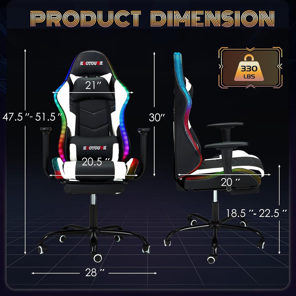 Racing Style RGB LED Lights Gaming Chair with Footrest - Image 3