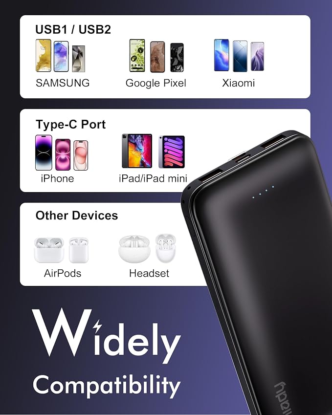 Miady 2-Pack Portable Charger, Slim 10000mAh Power Bank Travel Battery Pack | Dual USB丨3 Outputs 2 Inputs丨for Backpack Travel Camping丨Slim丨Compatible with iPhone Android etc丨Flight-Safe丨37Wh丨Black+Black - Image 7
