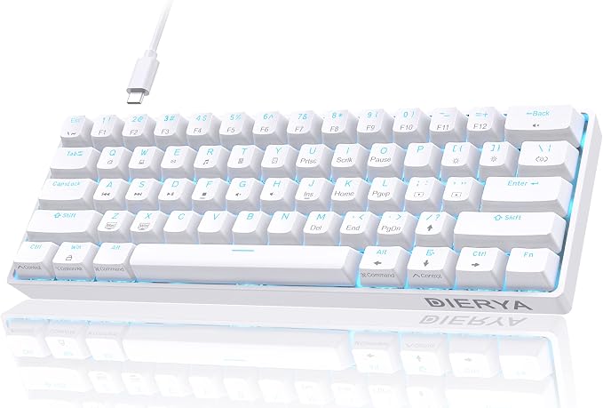 DIERYA 60% Mechanical Keyboard, DK61se Wired Gaming Keyboard with Brown Switches, LED Backlit Ultra-Compact 61 Keys Mini Office Keyboard for Windows Laptop PC Gamer Typist（White） by DIERYA