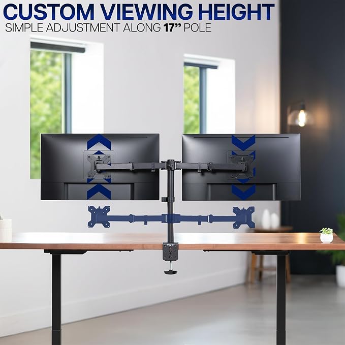 VIVO Dual Monitor Desk Mount, Holds 2 Computer Screens up to 30 inches and 22lbs Each, Heavy Duty Fully Adjustable Steel Stand with C-Clamp and Grommet, Black, STAND-V002 | Black, Articulating, Adjustable Monitor Arm, Grommet or C-Clamp Mounting, Compu... - Image 7