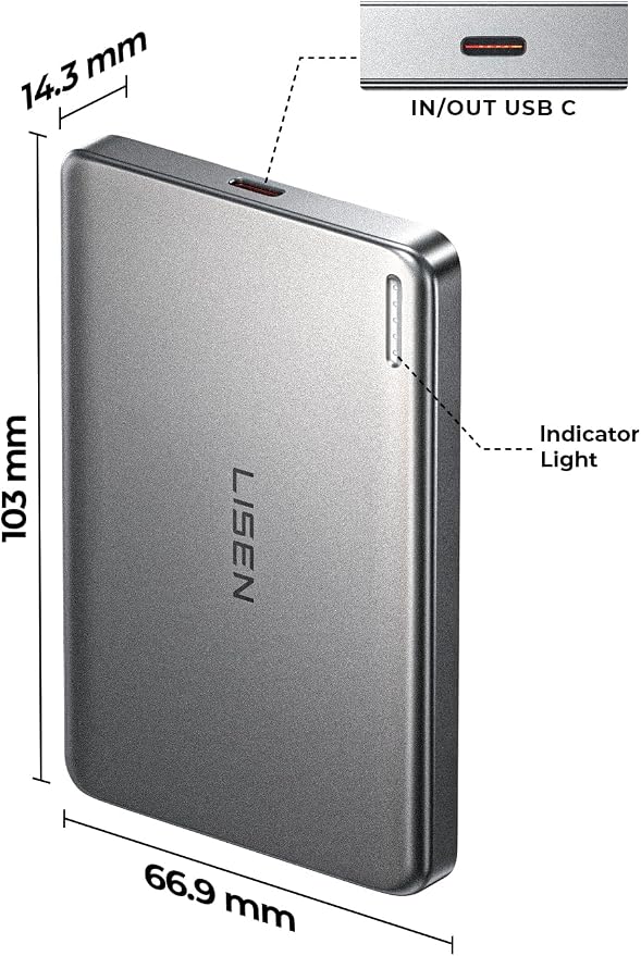 LISEN 0.5‘’ Ultra Slim MagSafe Portable Charger,10000mAh Wireless Card Slim MagSafe Battery Pack iPhone 17 Air Accessories,Magnetic Power Bank for iPhone 17 Pro Max Plus Air/16/15/14/13/12，GlacierGray - Image 2