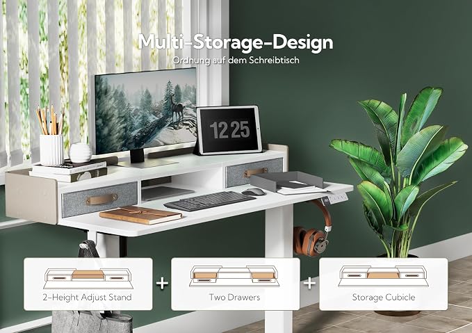 Claiks Standing Desk with Drawers, Adjustable Stand Up Electric Small Standing Desk Adjustable Height with Storage Shelf and Splice Board, 40 Inch, White - Image 4