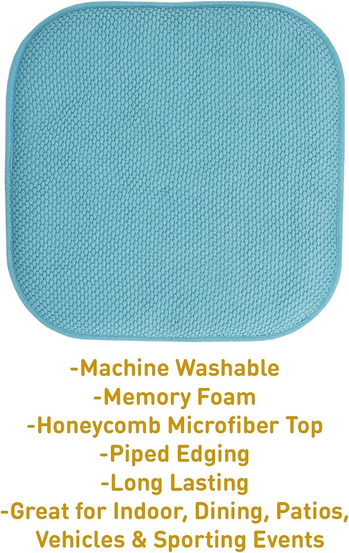 Sweet Home Collection Chair Cushion Memory Foam Pads Honeycomb Pattern Slip Non Skid Rubber Back Rounded Square 16" x 16" Seat Cover, 2 Pack, Teal - Image 3