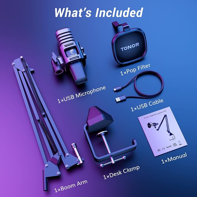 TONOR USB Gaming Microphone, RGB Streaming Microfono Set, PC Podcast Recording Computer Mic for PS4/5, Discord, Twitch, Cardioid Condenser Mic with Adjustable Boom Arm Stand TC30S+ - Image 7