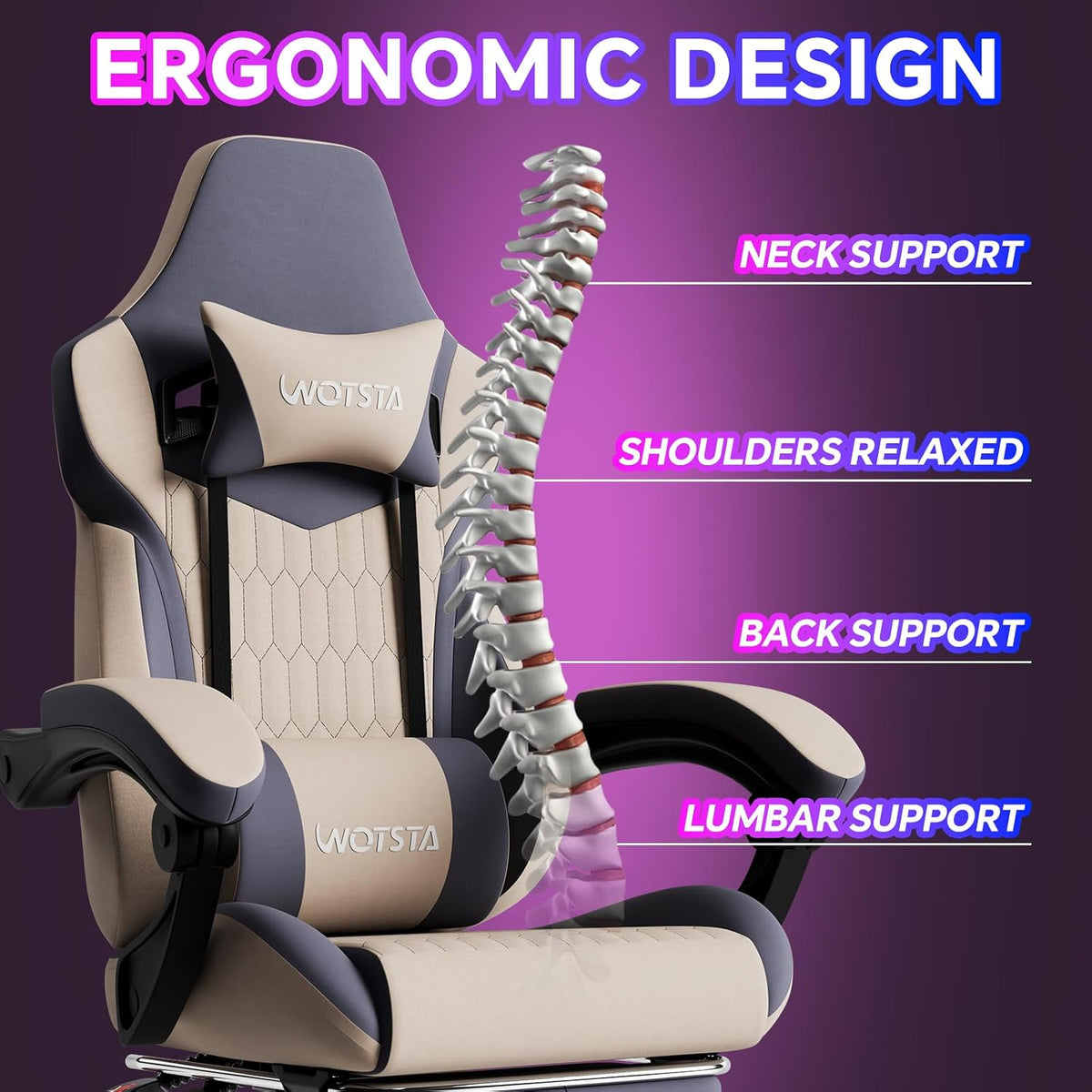 Gaming Chair with Footrest, High Back Gaming Chairs Leather Ergonomic Gamer Chair with Adjustable Headrest Lumbar Support Racing Style Video Gaming Chair for Office/Home (Grey) - Image 5