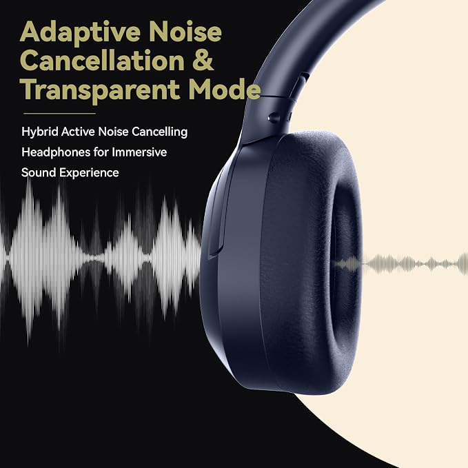 Hybrid Active Noise Cancelling Headphones, Wireless Over Ear Bluetooth Headphones with Mic, 40H Playtime, Hi-Res Audio, Deep Bass, Foldable Comfort Fit Ear Cups for Travel, Office, Home (Blue) - Image 4