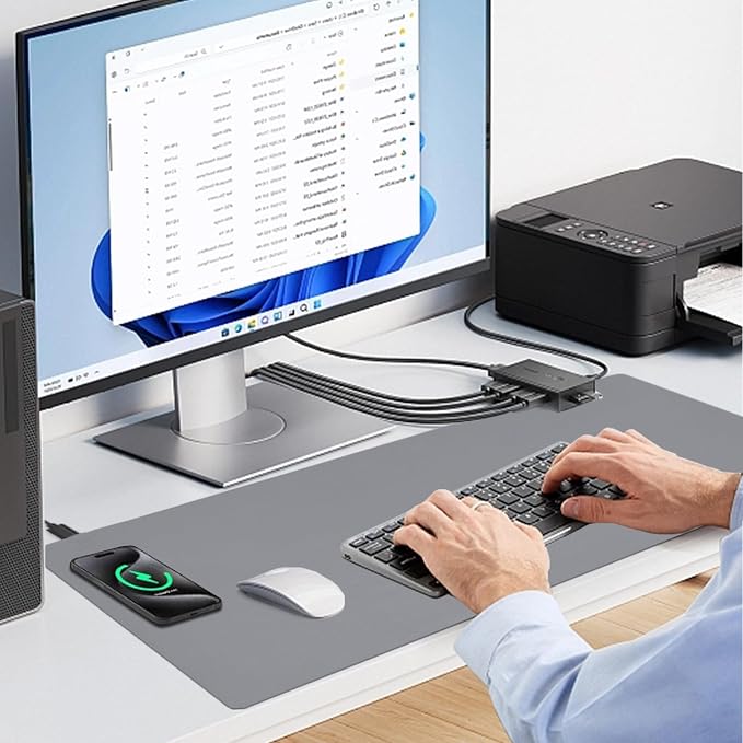 Desk Mat with Wireless Charging, Grey Mouse Pad with Wireless Charger, Desk Pad Matt for Desktop, Mousepad Gaming Large Mouse Pad, Leather Compute for Keyboard and Mouse, 32" x 16" - Image 5