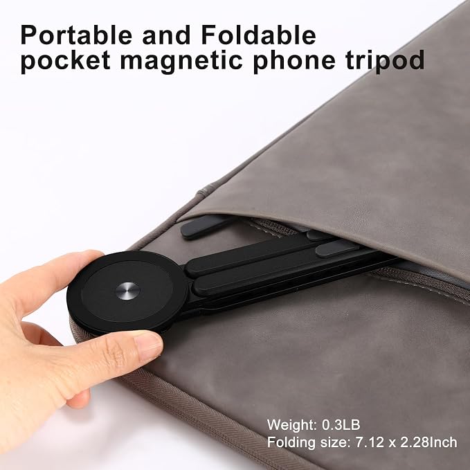 3-in-1 Foldable Magnetic Phone Tripod Stand, Portable Aluminum Alloy Adjustable Holder for Tablet, Laptop MacBook Pro/Air 10–16", Magnet Phone Mount Compatible with MagSafe iPhone Android - Image 5