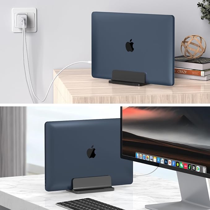 YICOSUN Aluminum Vertical Laptop Stand for Desk - Adjustable Width Dock for MacBook, Surface, Samsung, HP, Dell up to 17.3 inches - Space-Saving & Protective Design - Black - Image 5