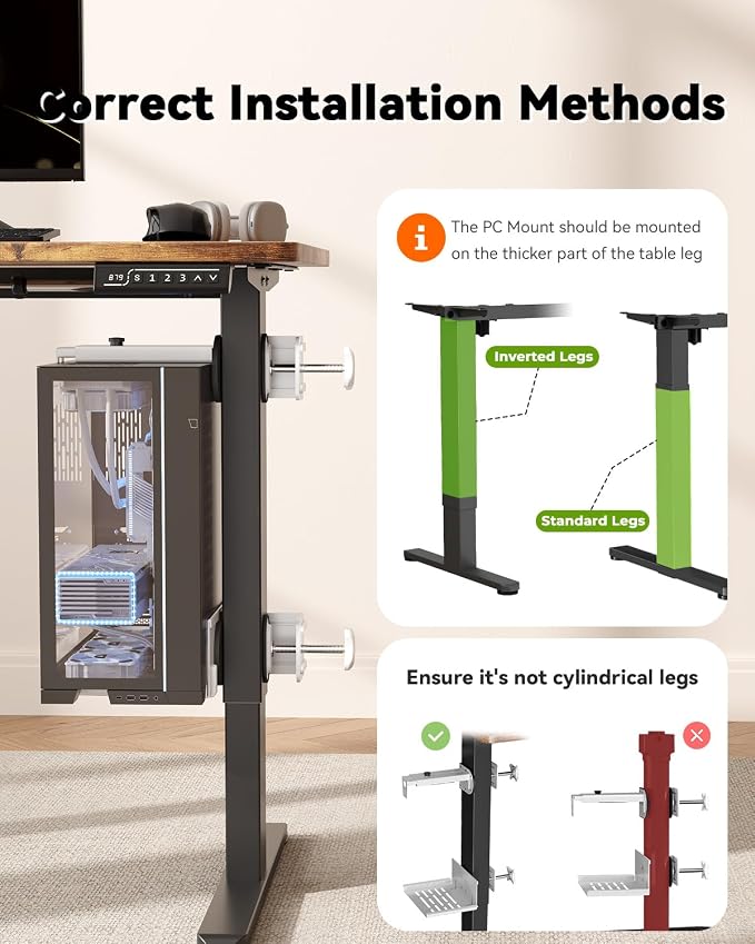 JOY worker Under Desk PC Mount for Standing Desk, Clamp-On Leg CPU Holder | No Drilling, Clamp-On Desk Leg, White Adjustable Computer Tower Mount Holds Up to 44lbs, Under Desk PC Holder, Space Saving - Image 9