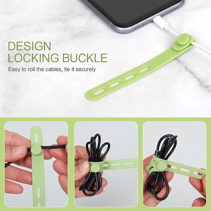 Donruby 24Pcs Silicone Cable Ties, Reusable Cord Organizer Straps, 4 Colors | Adjustable, Multipurpose, 5.12" High-Elasticity Cord Wraps for Bundling Electronics, Home Office Travel Essentials - Image 5