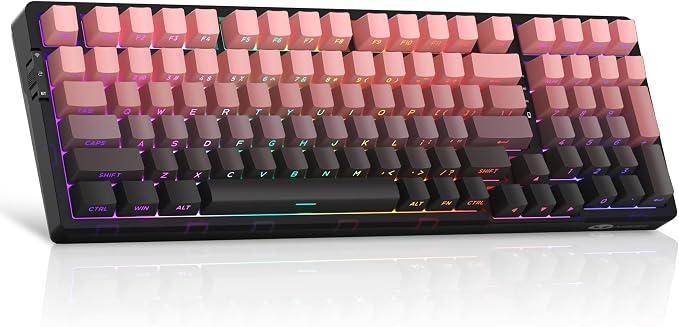 MageGee LIGHT100 Wireless Creamy Keyboard, Gasket Structure Hot Swappable, 2.4G/USB-C/BT5.0 RGB Backlit Mechanical Gaming Keyboard for Win/Mac/PC, 8000mAh Battery, Side Printed PBT Keycap, Pink by MageGee