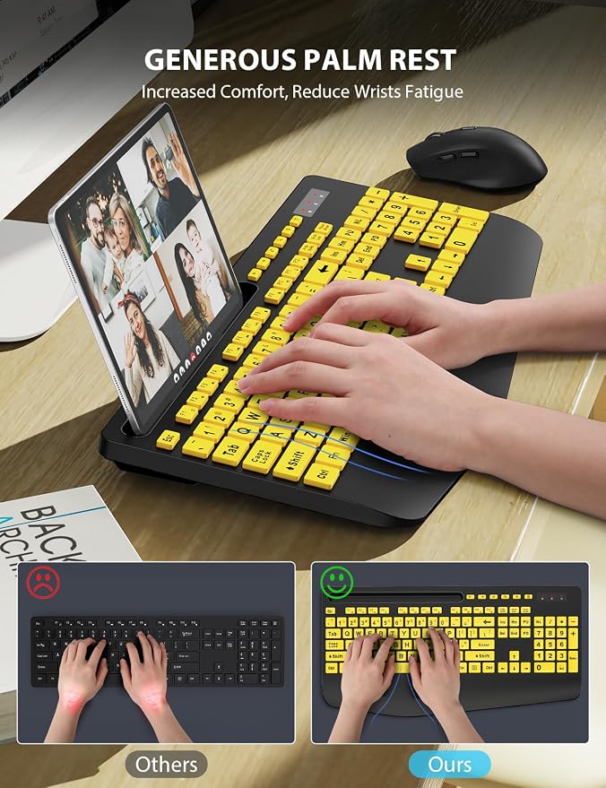 Wireless Keyboard and Mouse Combo - Large Print Ergonomic Keyboard with Wrist Rest, Phone Holder, Sleep Mode, Silent 2.4GHz Keyboard Mouse Set for Computer, Laptop, PC, Mac, Windows - Trueque - Image 3