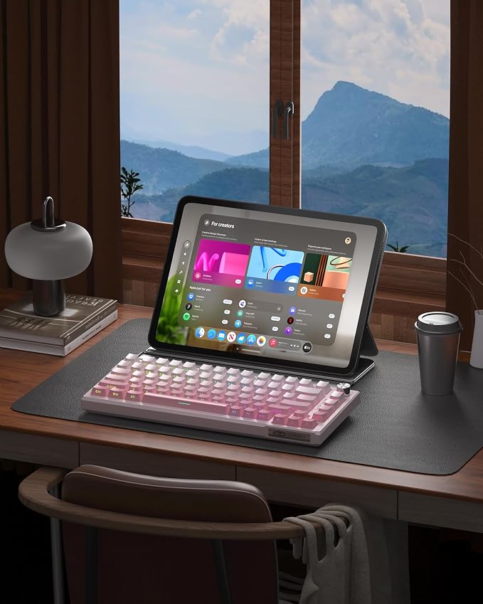MageGee SKY81 75% Wireless Gasket Mechanical Gaming Keyboard, Hot Swappable RGB Custom Creamy Keyboard w/ 5-Layer Padding, BT/2.4G/USB-C, Knob Control, Side Printed Keycaps (White&Pink, Violet Switch) - Image 6