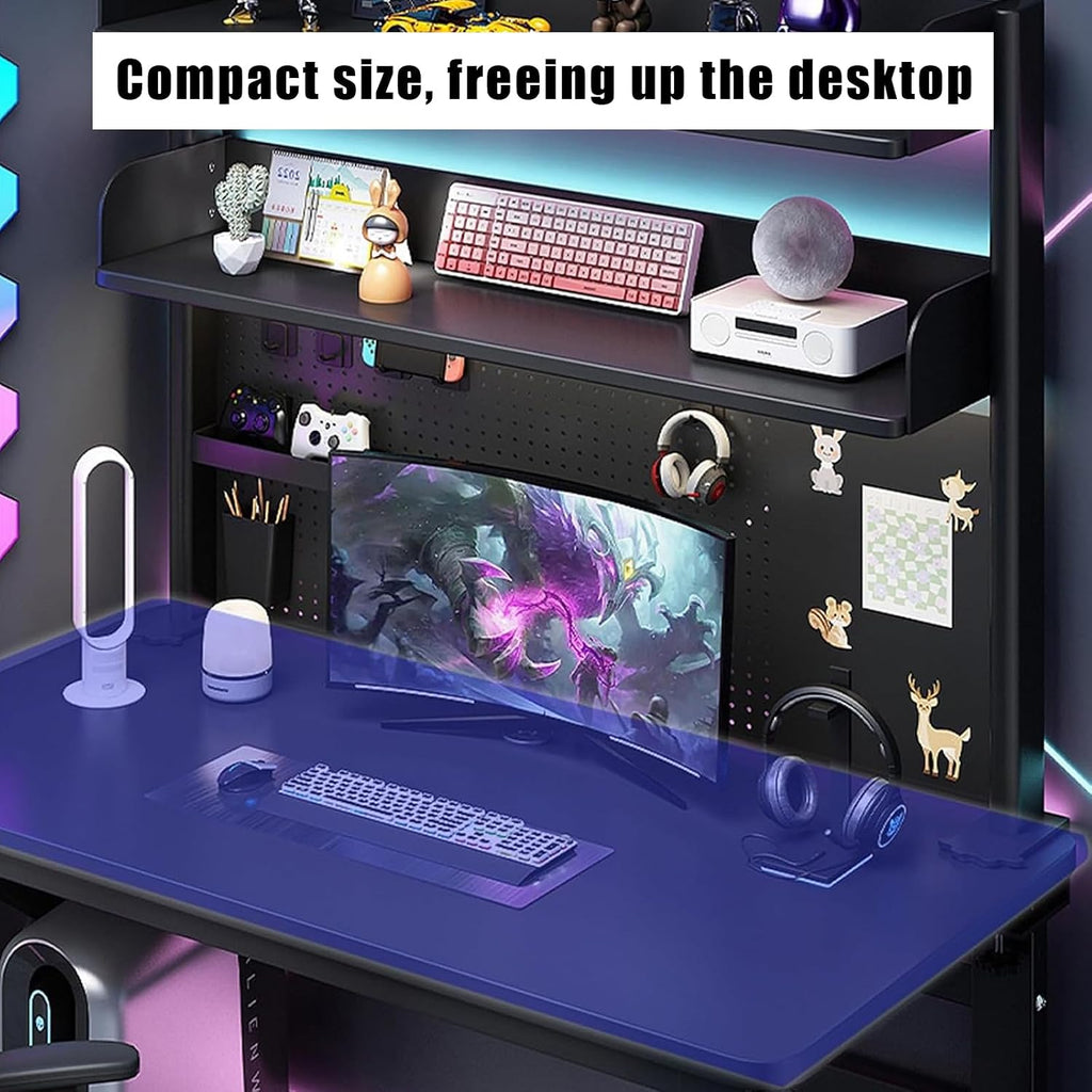 Computer Desktop Bookshelf with Pegboard,Clamp On Desk Organizer Shelf,Desktop Organizer Bookshelf Storage Shelves for Home Office Dorm Gaming Desk(31.4in, Black) - Image 6
