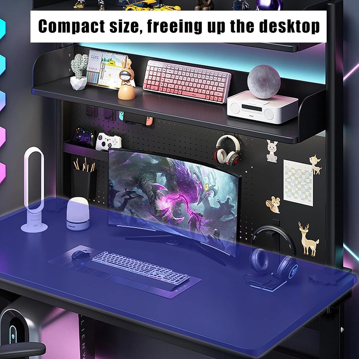 Computer Desktop Bookshelf with Pegboard,Clamp On Desk Organizer Shelf,Desktop Organizer Bookshelf Storage Shelves for Home Office Dorm Gaming Desk(31.4in, Black) - Image 6