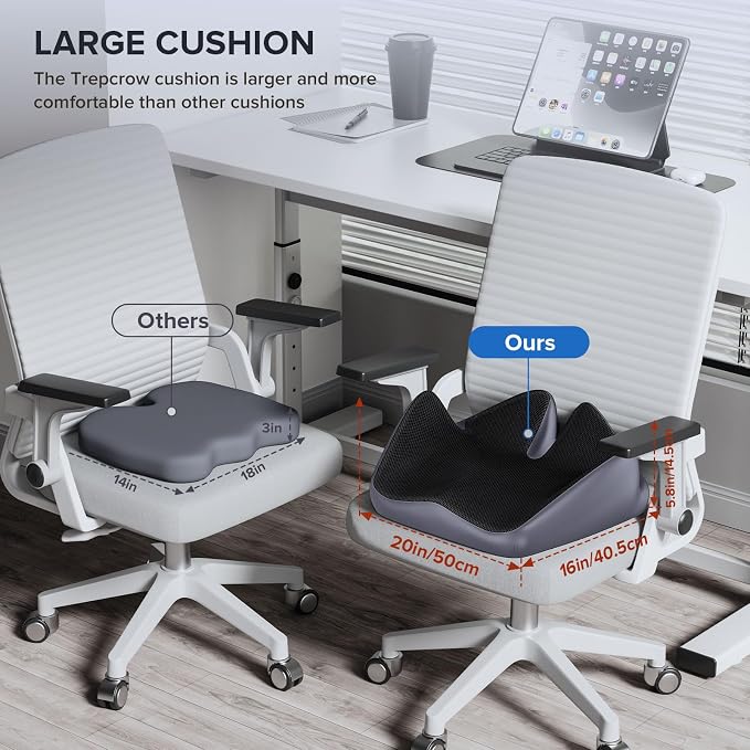 Coccyx Seat Cushion, U-Shaped Memory Foam Office Chair | High-Density Memory Foam Helps Reduce Tailbone Pressure; Washable Mesh Cover, Anti-Slip Base for Office Chair, Car & Travel - Image 4