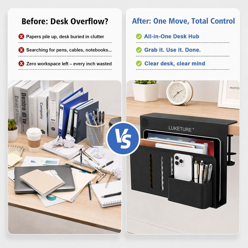 LUKETURE Desk Side Storage, Laptop Holder No Drill Clamp On Organizer - Image 5