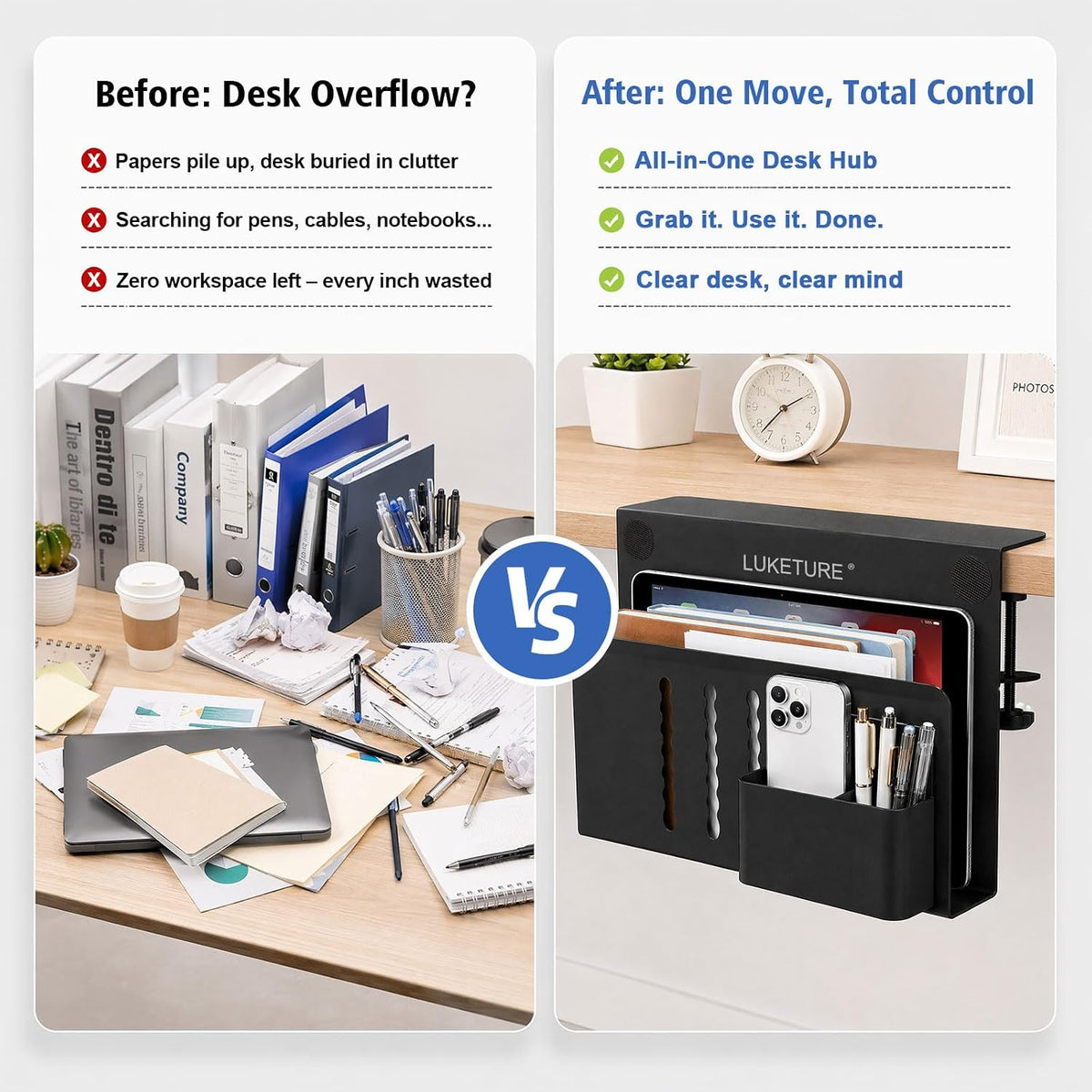 LUKETURE Desk Side Storage, Laptop Holder No Drill Clamp On Organizer - Image 5