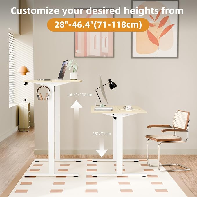 43"x24" Standing Desk, Height Adjustable Sit-Stand Home Office, Oak | Electric Adjustable Standing Desk, Sit to Stand Computer Office Desk with Splice Board, Memory Preset, Lifts 28.7''-46.5" - Image 4