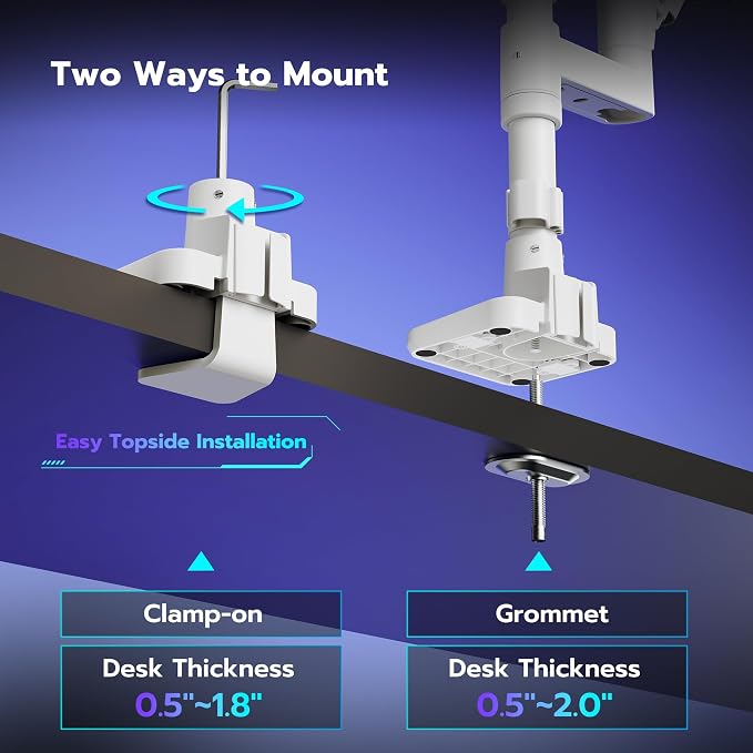 Dual Monitor Arm Desk Mount for 17-49 Inch Monitors Holds 44 lbs, White | Heavy Duty Monitor Mount Stacked Monitor Arm Desk Full Motion Gas Spring Vertical Monitor Mount, 75/100 VESA Mount - Image 7