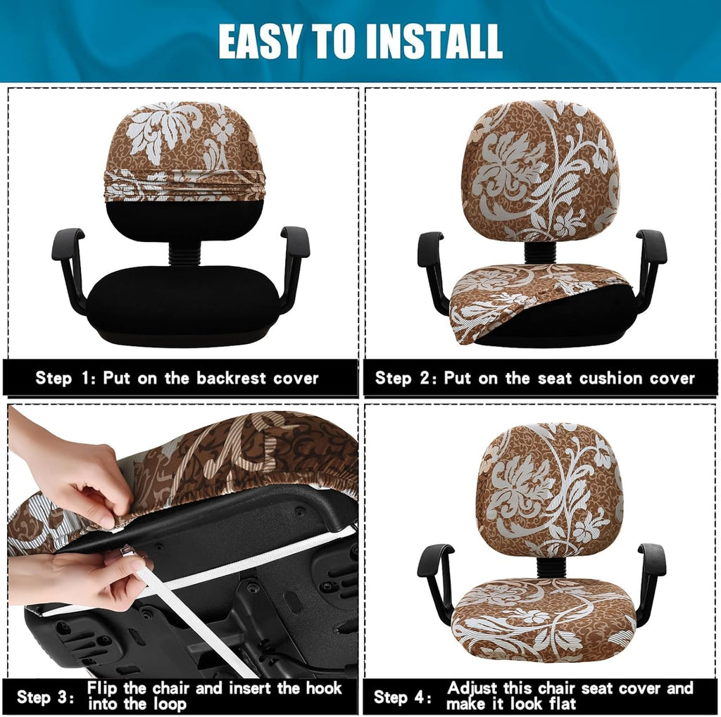 Smiry Stretch Printed Office Computer Desk Chair Covers for Seat & Backrest - Image 7