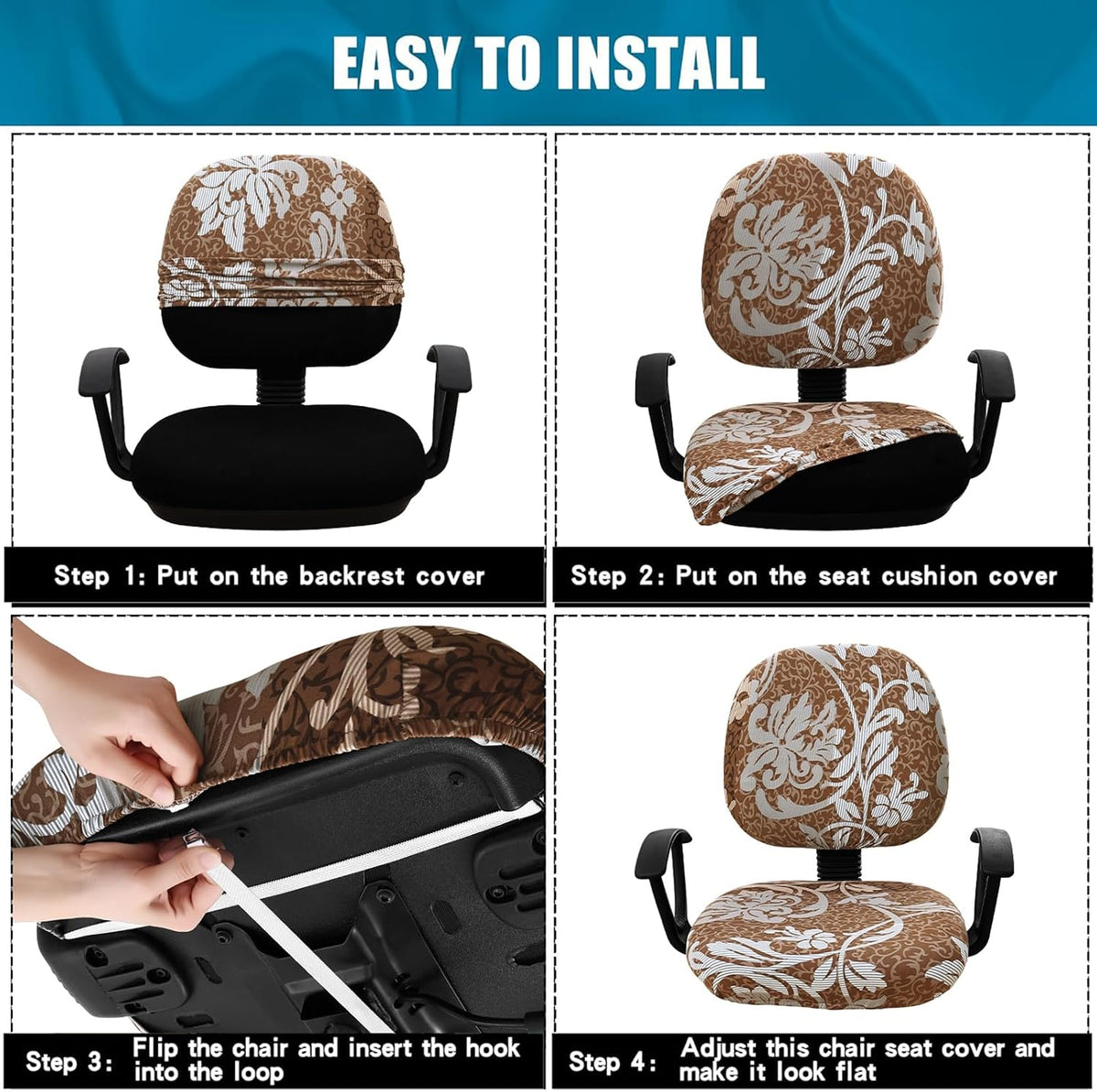 Smiry Stretch Printed Office Computer Desk Chair Covers for Seat & Backrest - Image 7