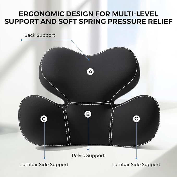 BEBAS Ergonomic Memory Foam Lumbar Support Pillow for Car, Black | Zoned Pressure Relief for Back Support, Lumbar Cushion with Fixed Ring, Breathable Washable Cover, Fits for Driving & Office - Image 3