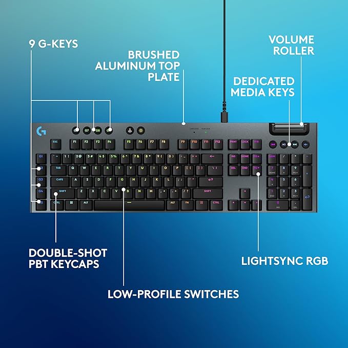 Logitech G915 X Wired Gaming Keyboard (Tactile)- Black | Low Profile, Mechanical Switches, Double-Shot PBT Keycaps, RGB lighting, Aluminum finish, PC/Mac Compatible - Image 6