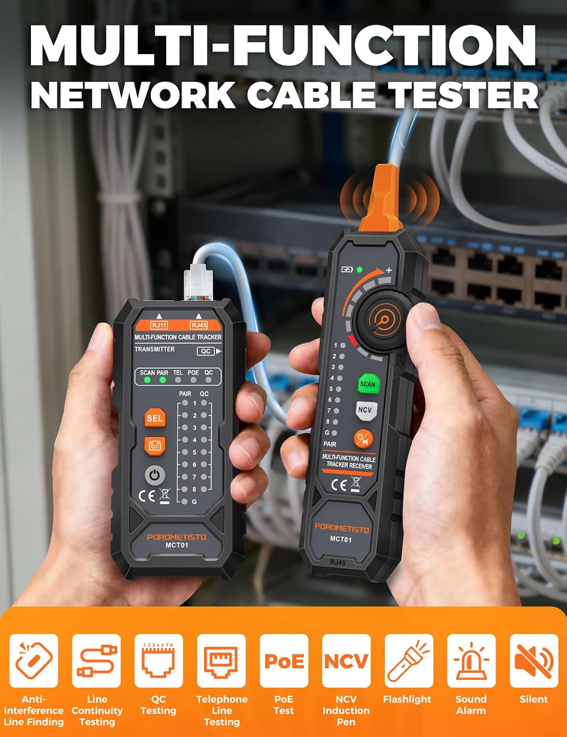 MCT01 4-in-1 Network Cable Tester-POROMETISTO,Telephone Line Polarity - Image 2