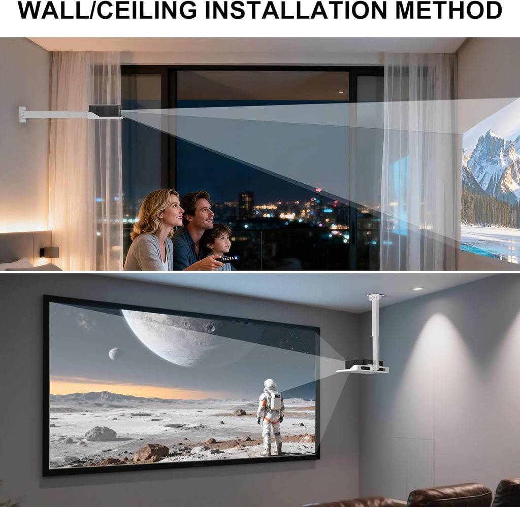 WALI Projector Ceiling Mount Tray, Height Adjustable Wall Mount Holder for Projectors, Hidden Cable Management, Fits Projectors up to 22lbs, 13.7" x 8.6" Platform, White (PM-005-W) - Image 5