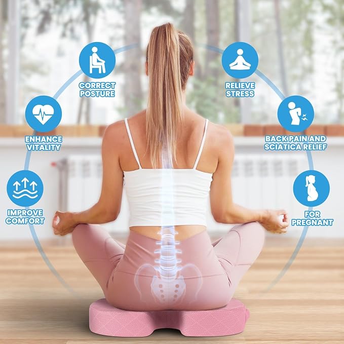 Seat Cushion, Memory Foam Office Chair Cushion - Pink, Large | for Car Seat, Airplane, Desk Chair - Sciatica & Hip & Coccyx Pain Relief Cushion for Long Sitting Office Workers, Car Drivers - Image 4