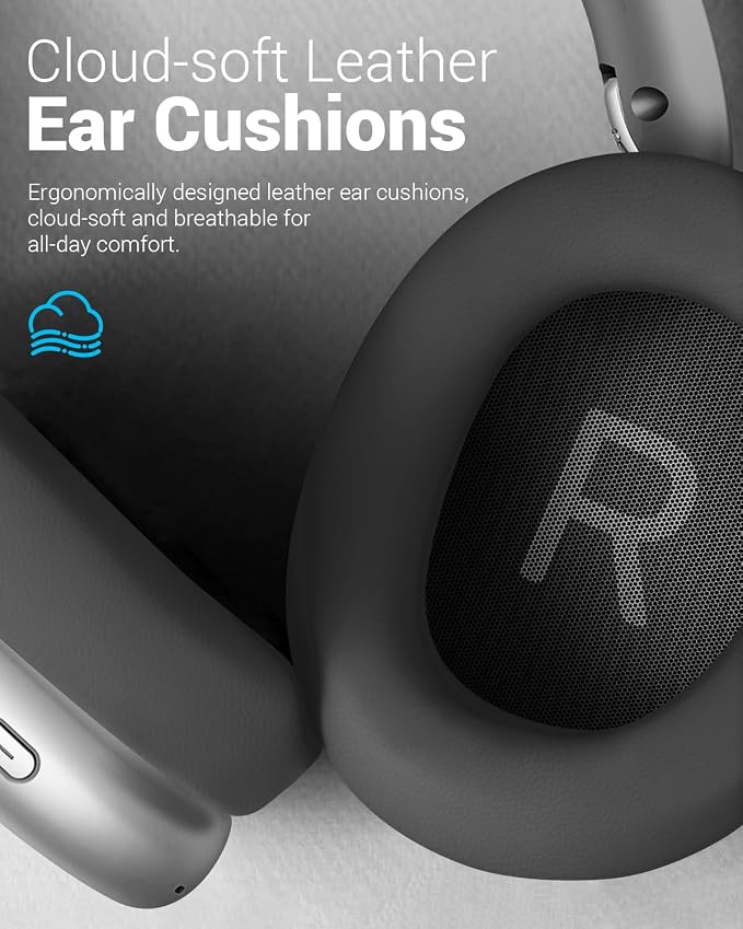Wentronic Y01 Wireless Noise Canceling Headphones Bluetooth 5.3 Over Ear Headphones with Microphone, Hi-Res Audio, 48H Playtime, Foldable Comfortable Earpads,Compatible with iOS,Android,PC, Space Grey - Image 4