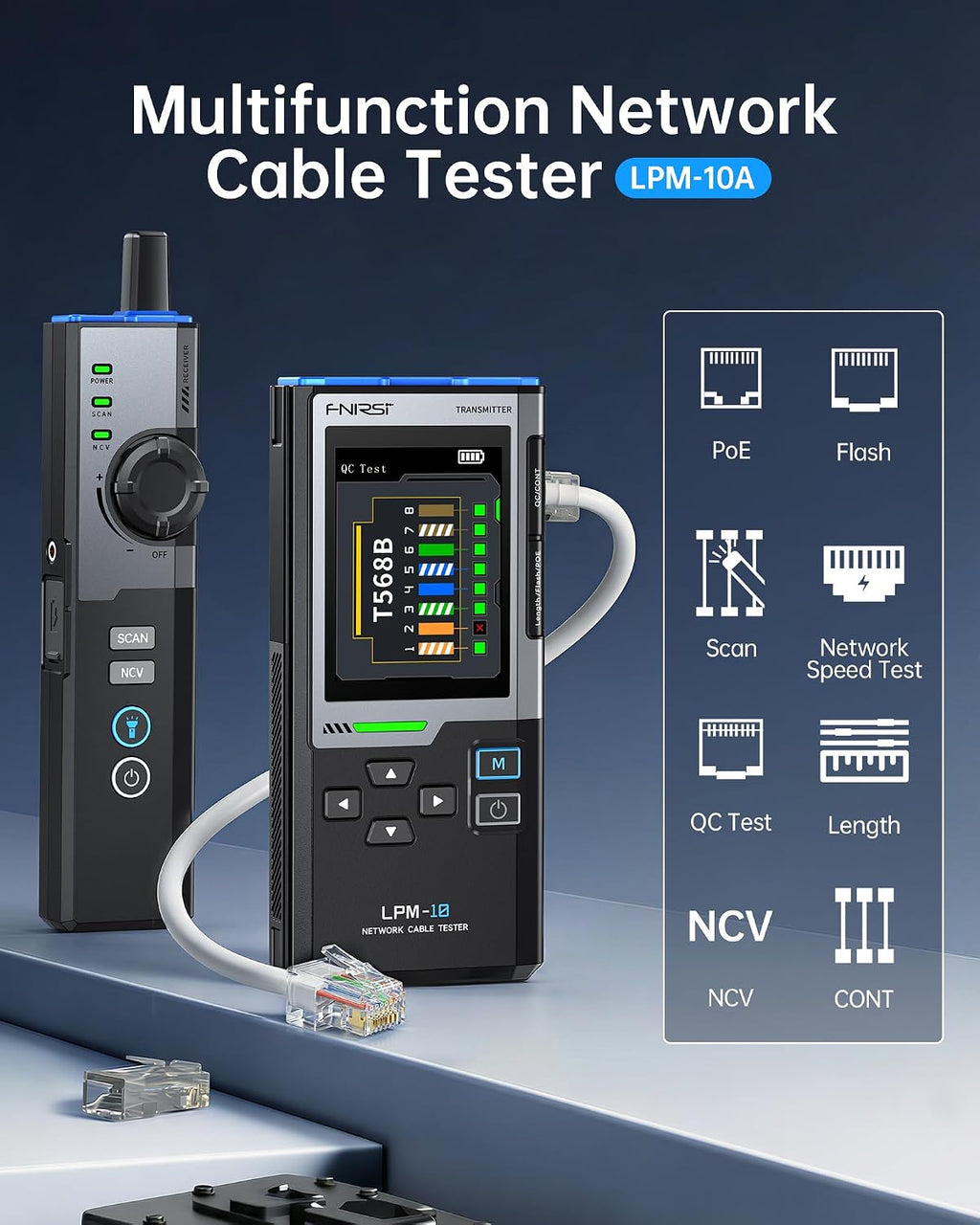 FNIRSI LPM-10A Network Cable Tester Kit, for CAT5 CAT5e CAT6 RJ11 RJ45 - Image 3