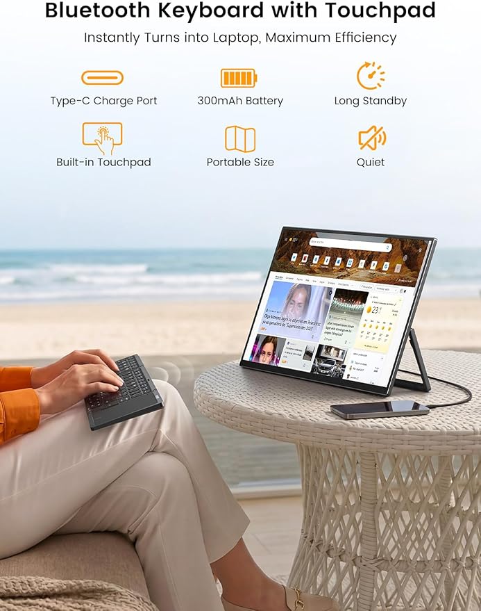 UPERFECT 15.6'' 1080P Touchscreen Portable Monitor with Battery 8000mAh | 125% sRGB Travel Monitor with Bluetooth Keyboard, Kickstand, Bag, VESA, Ultra-Slim External Screen for Laptop, PC, Phone - Image 6