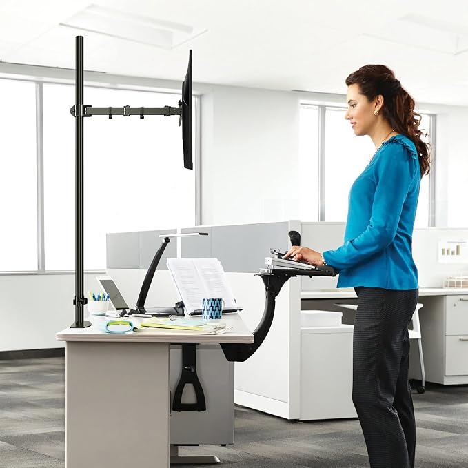 Pholiten Tall Single Monitor Mount with 47" Pole for 13-27" Screen | Fully Adjustable Extra Tall Monitor Arm, Holds up to 22lbs - Image 2
