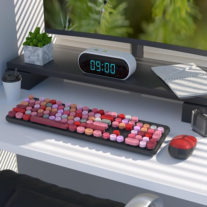 UBOTIE Colorful Wireless Keyboard and Mouse Combo (Black-Colorful) | Retro Typewriter Floating Full-Sized Keys Computer Keyboard with Optical Mouse, 2.4GHz USB Connection for Windows Mac - Image 2