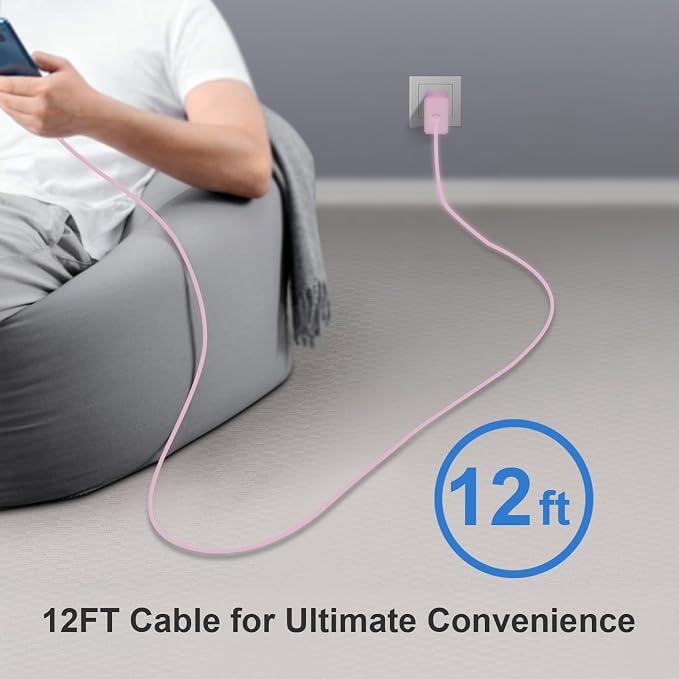 USB C Charger Type C Charger Fast Charging Long 12FT 45W Samsung Charger | for iPhone Air/17 Plus/17 Pro/17 Pro Max/16 Plus/16 Pro Max/15 Pro Max/iPad Pros/Samsung Galaxy S26/S25,Android(Pink) - Image 7