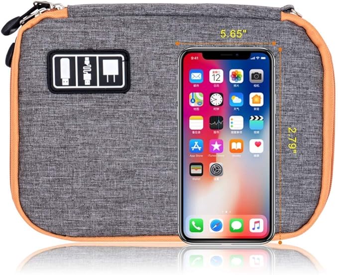 Travel Cable Organizer Bag Waterproof Portable Electronic Accessories Organizer for USB Cable Cord Phone Charger Headset Wire SD Card with 5pcs Cable Ties(Orange) - Image 5