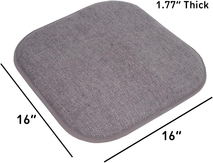 Sweet Home Collection Chair Cushion Memory Foam Pads Honeycomb Pattern Slip Non Skid Rubber Back Rounded Square 16" x 16" Seat Cover, 4 Pack, Alexis Gray/Silver - Image 4