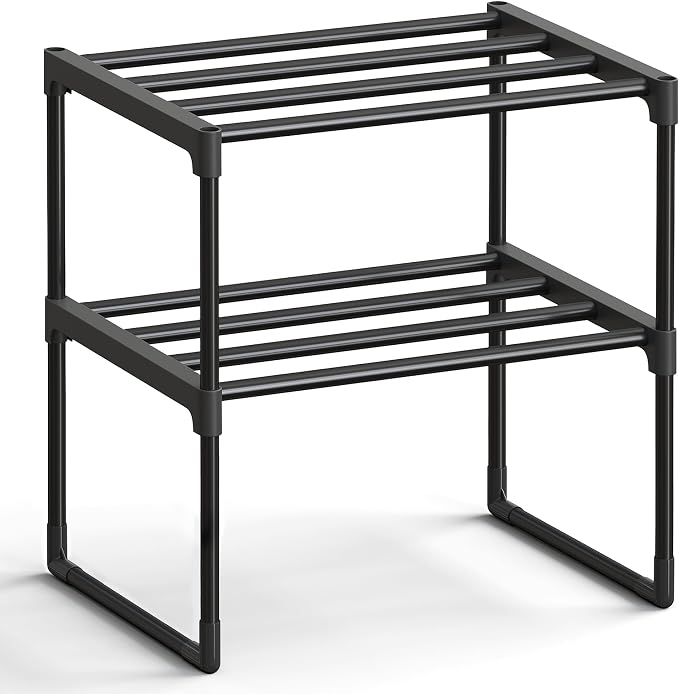 SONGMICS Shoe Rack, 2-Tier Shoe Organizer, Metal Storage Shelf | for Entryway, Upright or Upside Down, for 3-6 Pairs, Stackable, 11.8 x 16.7 x 14.8 Inches, Black ULSA002B01 by Unknown