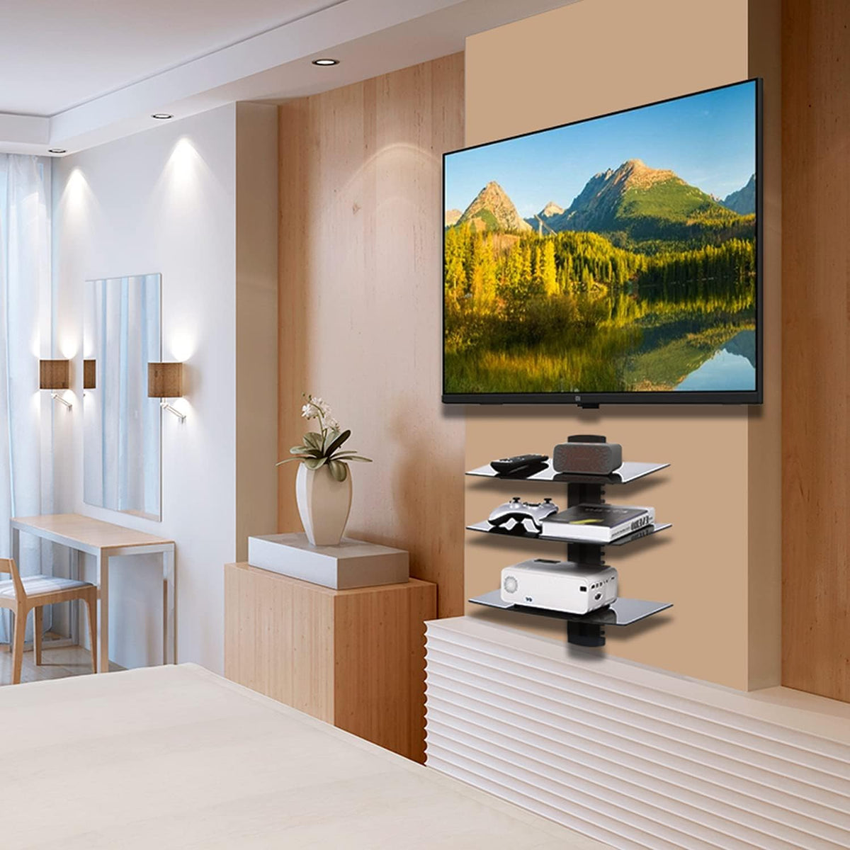 WALI 3 Tier Glass Floating TV Wall Shelf for Projector, DVD Players - Image 8