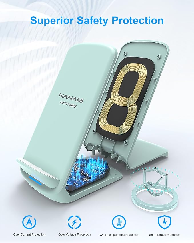 NANAMI Upgraded Fast Wireless Charger, Desktop Cordless Charging Stand | Compatible with Samsung Galaxy S26/S25/S24/S23/S22/S21/S20 & Phone Charger Dock for iPhone 17/17 Air/17 Pro/16/15/14/13/12 - Image 3