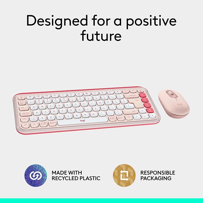 Logitech POP ICON Combo Wireless Bluetooth Keyboard and Mouse - Rose | Comfortable typing, programmable keys and buttons, quiet clicks, easy-switch up to 3 devices - Image 11