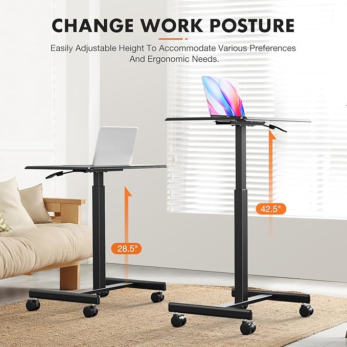 Sweetcrispy Mobile Rolling Desk, Small Standing Desk with Wheels | Adjustable Height Sit Stand Table, Portable Computer Workstations for Home Office, Black - Image 4