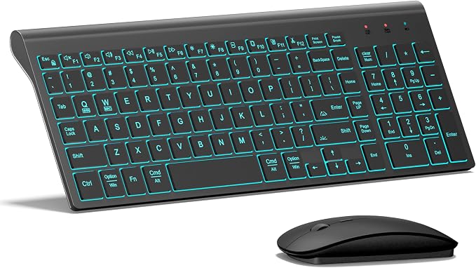 Wireless Backlit Keyboard and Mouse Ultra Slim Combo, TopMate - Matte Black | 2.4G Silent Compact 2400DPI Mouse and Scissor Switch Keyboard Set, Batteries Included, for PC/Laptop/Windows/Mac/Gaming by TopMate