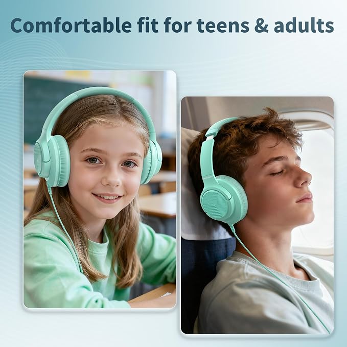 Botesty Sound Headphones Wired with Microphone, Over Ear Foldable 3.5mm Plug in Headphones Corded with 4.9ft Tangle-Free Nylon Cord for Tablet, Laptop, MP3/4, School, Airplane Travel (Green) - Image 4